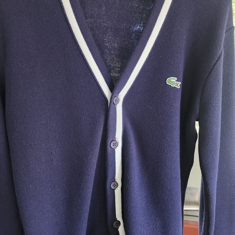 Lacoste Men's Navy Cardigan with White Accents